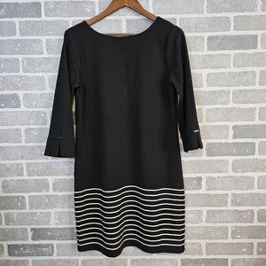 White House Black Market Dress Womens Medium Stripe Hem Knit Shift V-Back Career